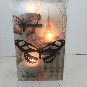 Butterfly Paris Themed Triple Tiered Tealight mirrored glass  candle holder.